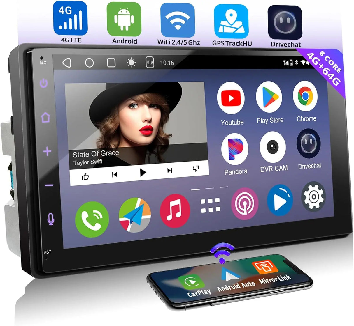 ATOTO A6G2B7PL 7" Double Din Car Stereo, 8-Core 4G LTE Head Unit, Wireless CarPlay & Android Auto, 4G+64G QLED Touchscreen, DAB+ Radio, DSP 36-Band EQ