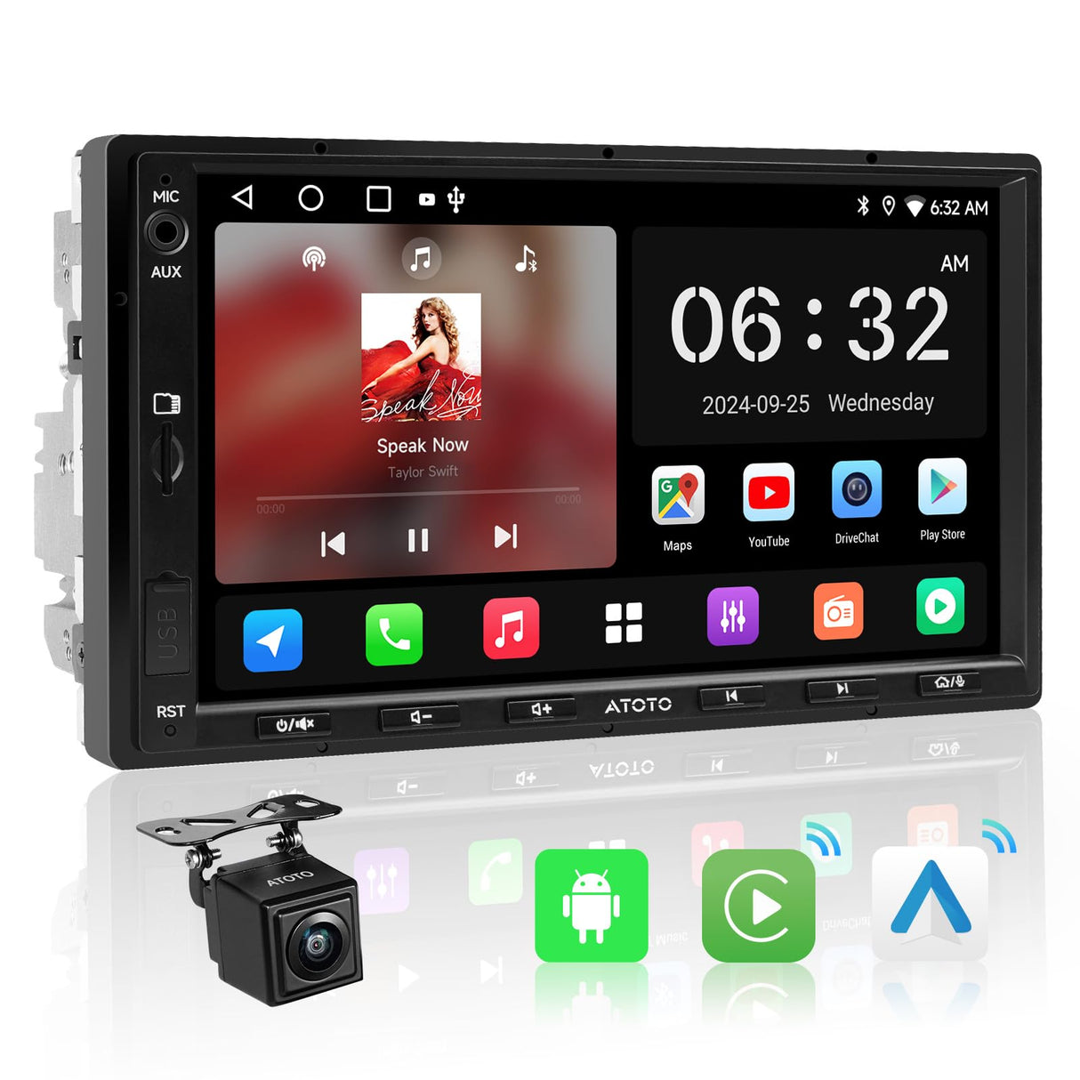 ATOTOZONE A5L Android System Double DIN Car Stereo, 7inch Wireless CarPlay Android Auto 1280 * 720 Touchscreen, WiFi/BT Tethering, 24 Band EQ DSP, Bluetooth, MirrorLink, 2G+32G, FM/AUX/TF