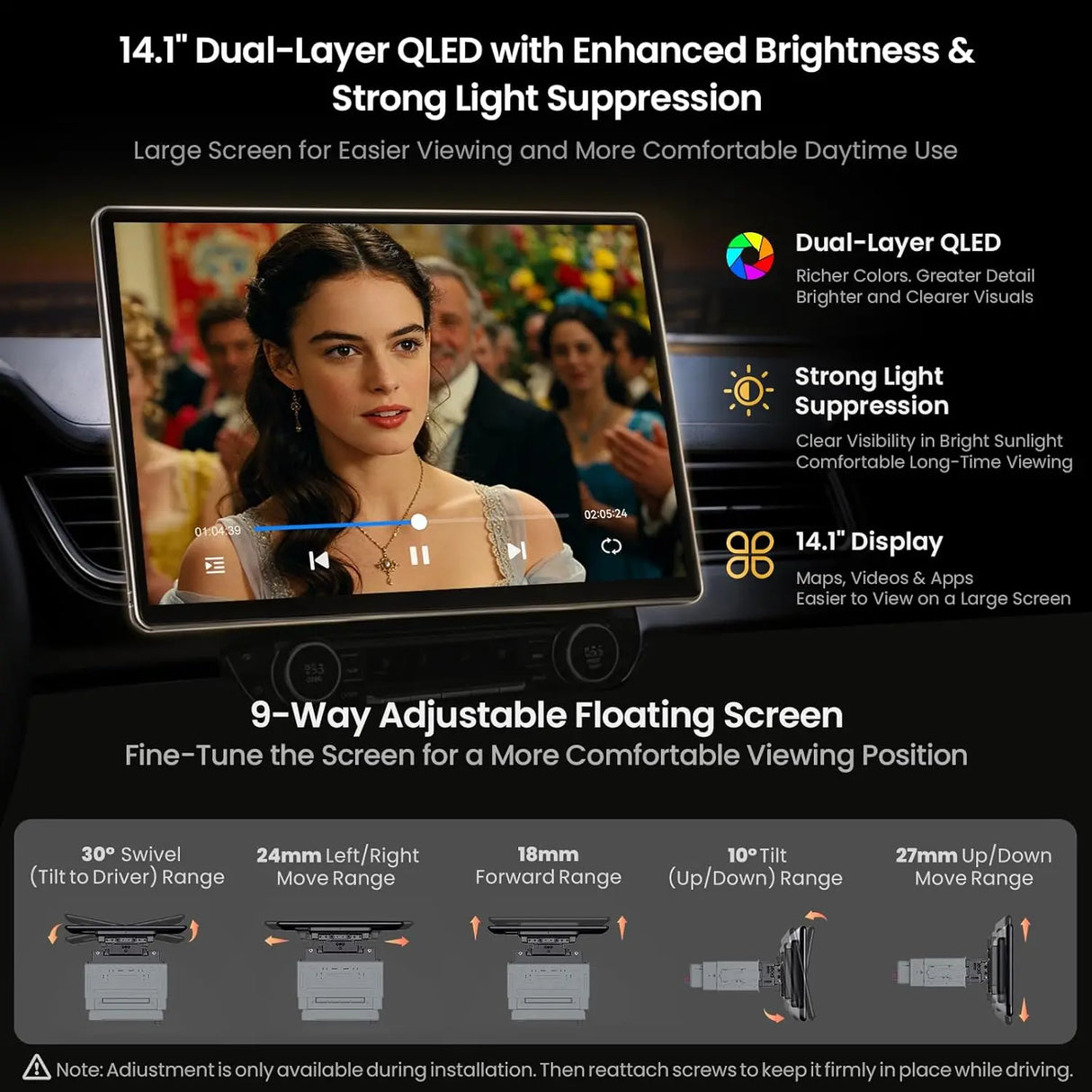 ATOTO V10G141OC 14.1" QLED Android Double DIN Car Stereo, 6GB+128GB, 4G LTE, In-Car Karaoke, Pro DSP with 4V Pre-Outs, 4-Channel Dash Cam Recording, aptX HD Bluetooth 5.4, HDMI Out, Wireless Apple CarPlay & Android Auto