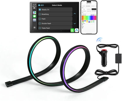 Car Interior LED Strip Lights, 16 Million Colors with App & CarPlay Control, Music Sync, Auto On/Off, Voltage Protection and Brightness Dimmer, 12V Ambient Lighting for Cars, Trucks & SUVs, 4.9 ft