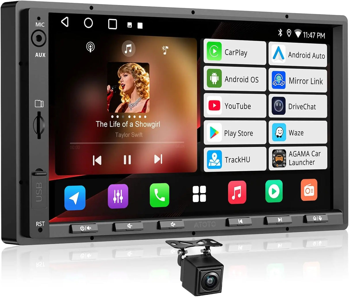 ATOTO A5LG2A7T 7" Double DIN Car Stereo, Backup Camera, 1280×720 Touchscreen, Wireless CarPlay and Android Auto, 2G+32G, WiFi, Bluetooth, USB Tethering, 24B-EQ DSP, MirrorLink, FM, AM, TF
