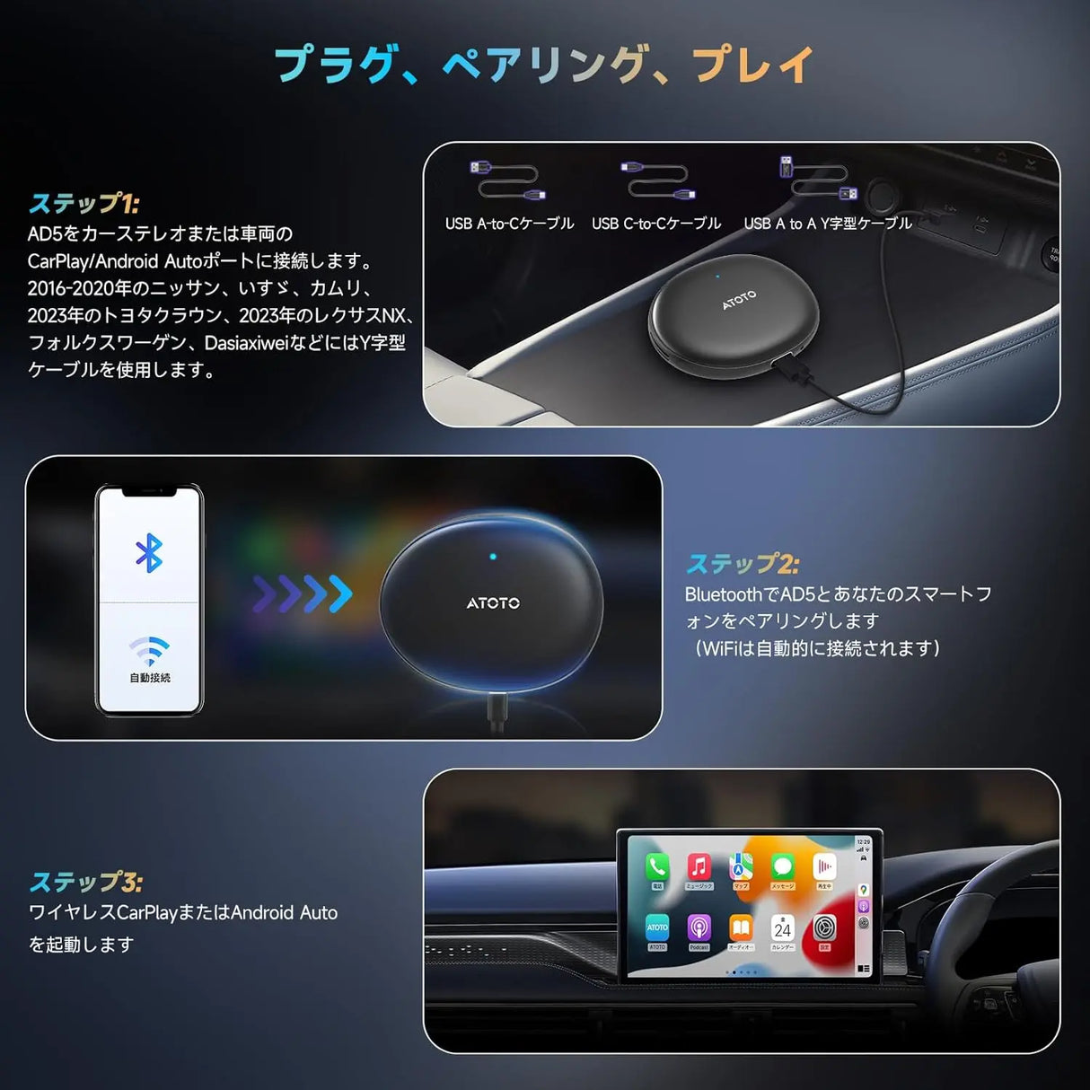 ATOTO CB6 ワイヤレスアダプター｜8+128GB・AIボイス・GPSトラッキング