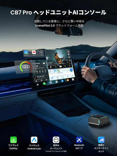 ATOTO CB7PRO マジックAIボックス ワイヤレスCarPlay/Android Auto対応 Netflix視聴可 フルAndroid AIコンソール DriveChat AI HDMI入出力 OBD2データハブ DVRカメラ付属 AI音声コントロール Y型電源ケーブル採用