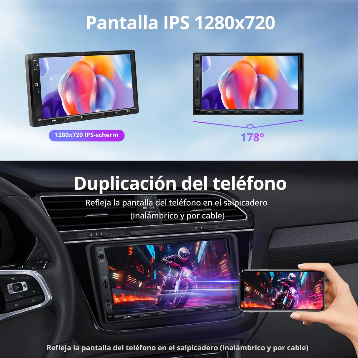 ATOTO A5LVWA7T Radio Coche 2 DIN 7" con Navegación, Compatible con VW Golf/Polo/Tiguan, CarPlay y Android Auto Inalámbrico, MirrorLink, WiFi/BT/USB, DSP EQ de 24 Bandas, FM/AUX/TF, 2G+32G