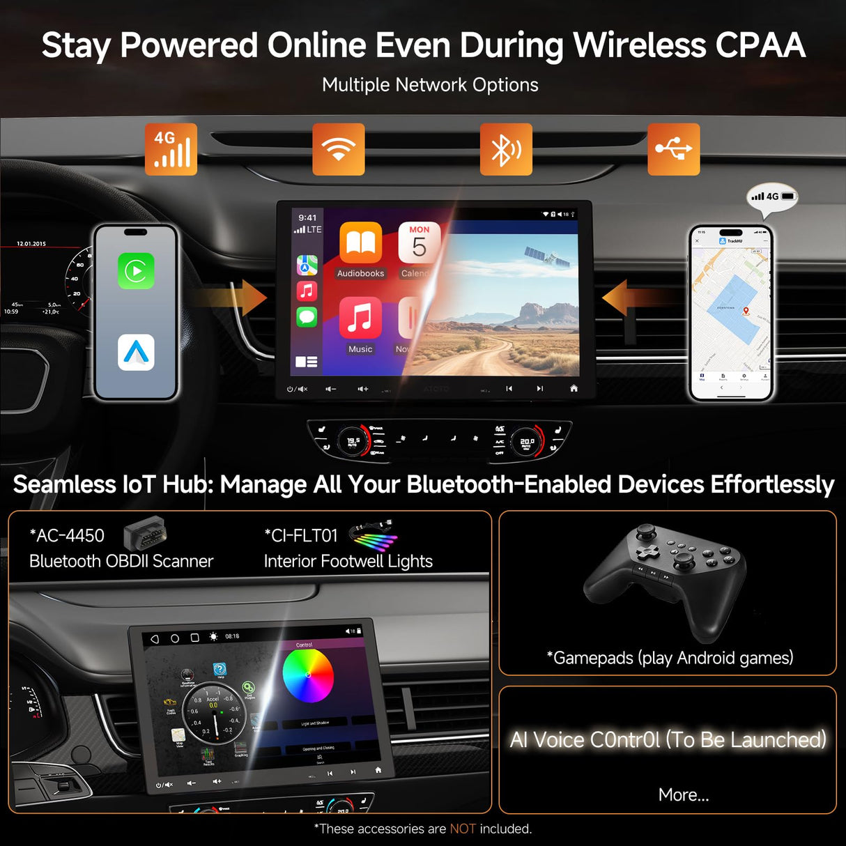ATOTO S8G1109UN 10.1" Single & Double Din Head Unit with Floating QLED Display, 6+128GB Wireless CarPlay & Android Auto, 4G Built-in, Dual Bluetooth, DSP & ChatGPT