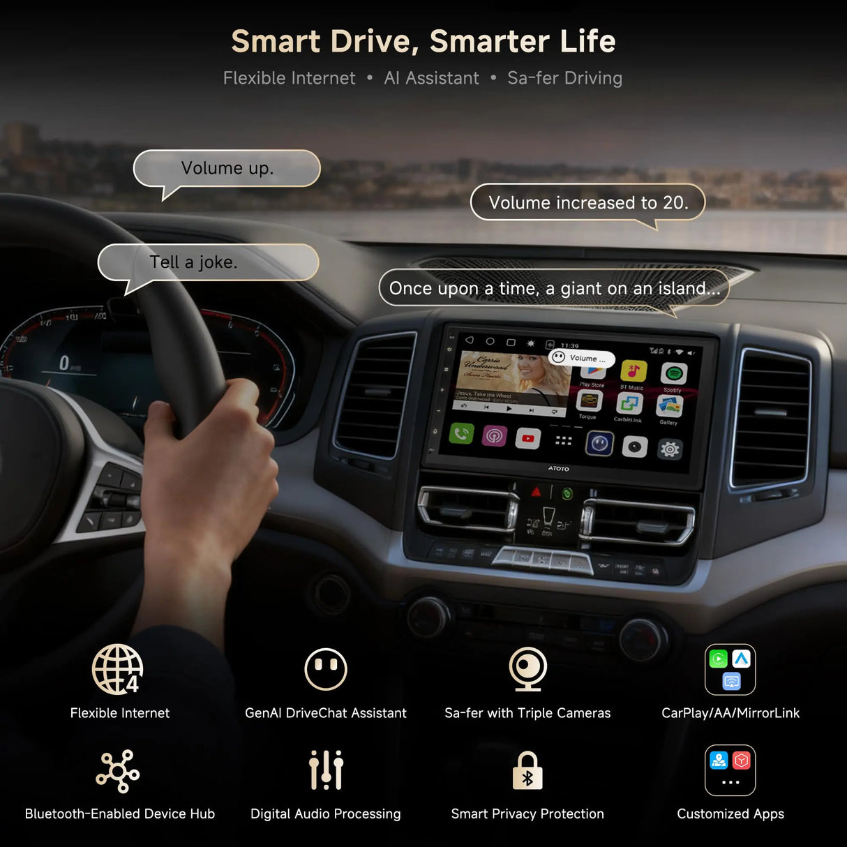 ATOTO S8G2C74MS 7" Android 11 ChatGPT Double Din Car Stereo Wireless CarPlay & Android Auto S8 Gen3 Octa-Core 4G RAM+32G ROM LTE/WiFi Dual BT DSP Front Camera GPS Tracking