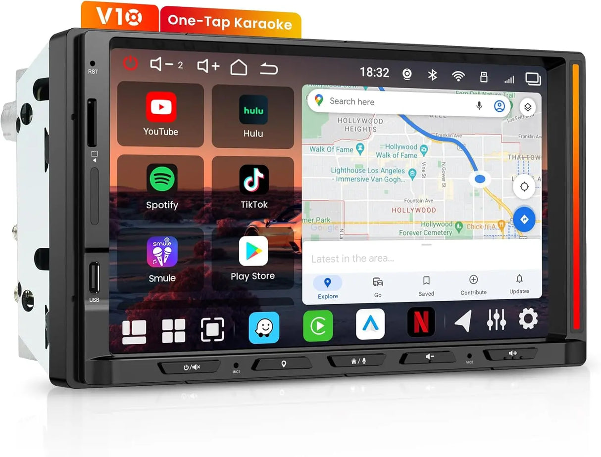 ATOTO V10G2D7OC 7" Double Din Android Car Stereo, Karaoke In-Car Mode, 4-Camera Simultaneous Recording, 4G LTE, aptX HD Bluetooth, DSP 4V RCA Pre-Out, Subwoofer L/R Output, Dual Microphone