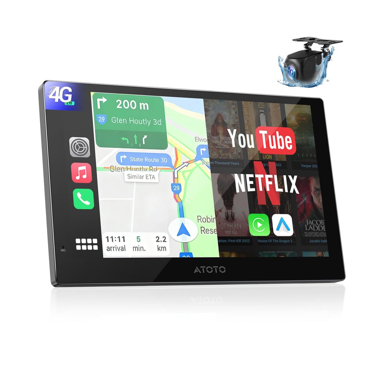 ATOTO P909PR1N-S2 9" QLED Portable Android CarPlay Screen, Wireless CarPlay & Android Auto, Backup Camera, Netflix/YouTube, AI, GPS, Dual BT, MirrorLink, 4G LTE