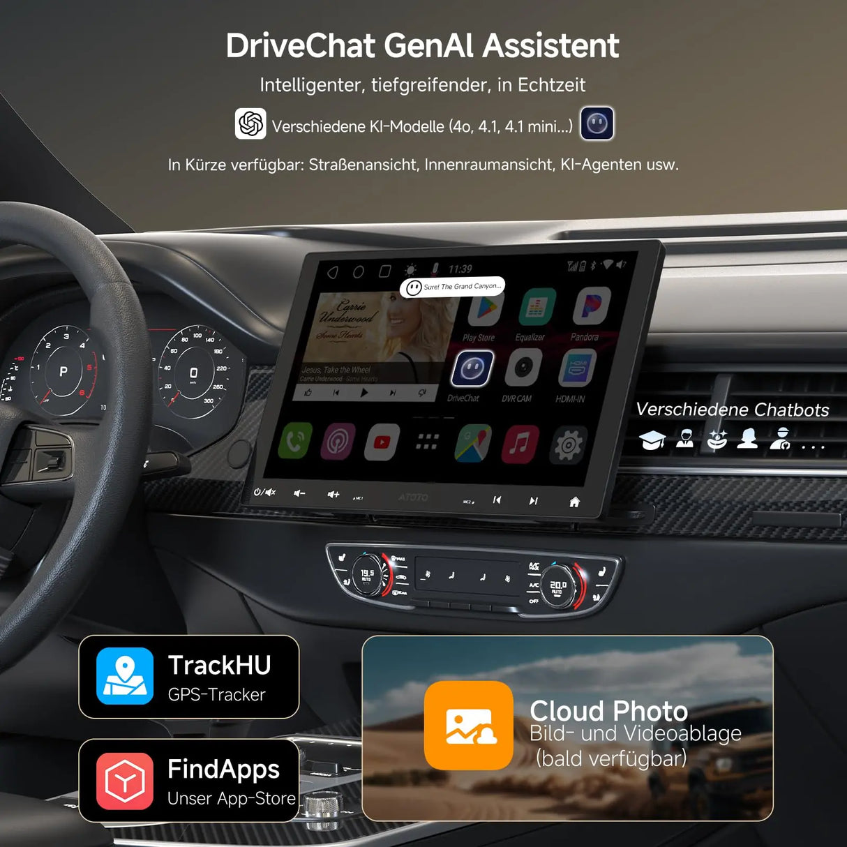 ATOTOZONE S8MS 10 Zoll Autoradio Android Adaptiv für 1DIN & 2DIN, QLED Schwebendes Bildschirm, 4G LTE, Wi-Fi/Bluetooth/USB, Wireless CarPlay&Android Auto, Dual BT, 36EQ, DSP, LRV, 4G+32G