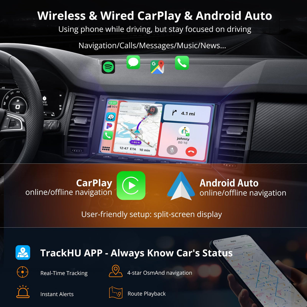 ATOTO A6G2A7PF 7" Double Din Radio with Backup Camera & OBD2 Scanner, Wireless CarPlay & Android Auto, 2G+32G, ChatGPT, LRV, WiFi/BT/USB Tethering, GPS Tracker, Dual Bluetooth