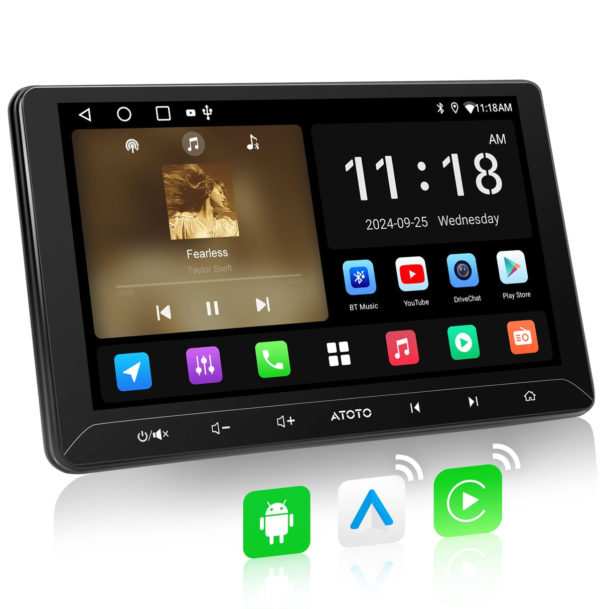 ATOTOZONE A5L 10.1inch Android Double DIN Car Stereo, Wireless CarPlay Android Auto, Digital Media Receivers, WiFi/BT Tethering, 48 Band EQ DSP, Bluetooth, MirrorLink, 2G+32G,FM/AUX