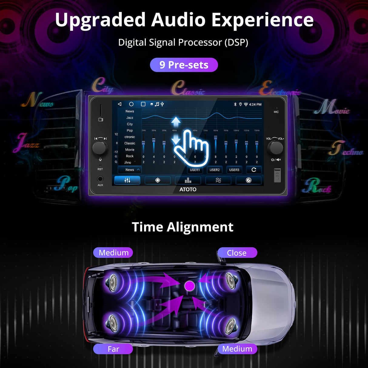 A5L 7" Double Din Car Stereo with Wireless CarPlay & Android Auto Compatible with Toyota Camry Corolla, Touchscreen car Radio, Wi-Fi/BT Tethering, 24 Band EQ DSP, Bluetooth, Mirror Link,FM/AUX/TF