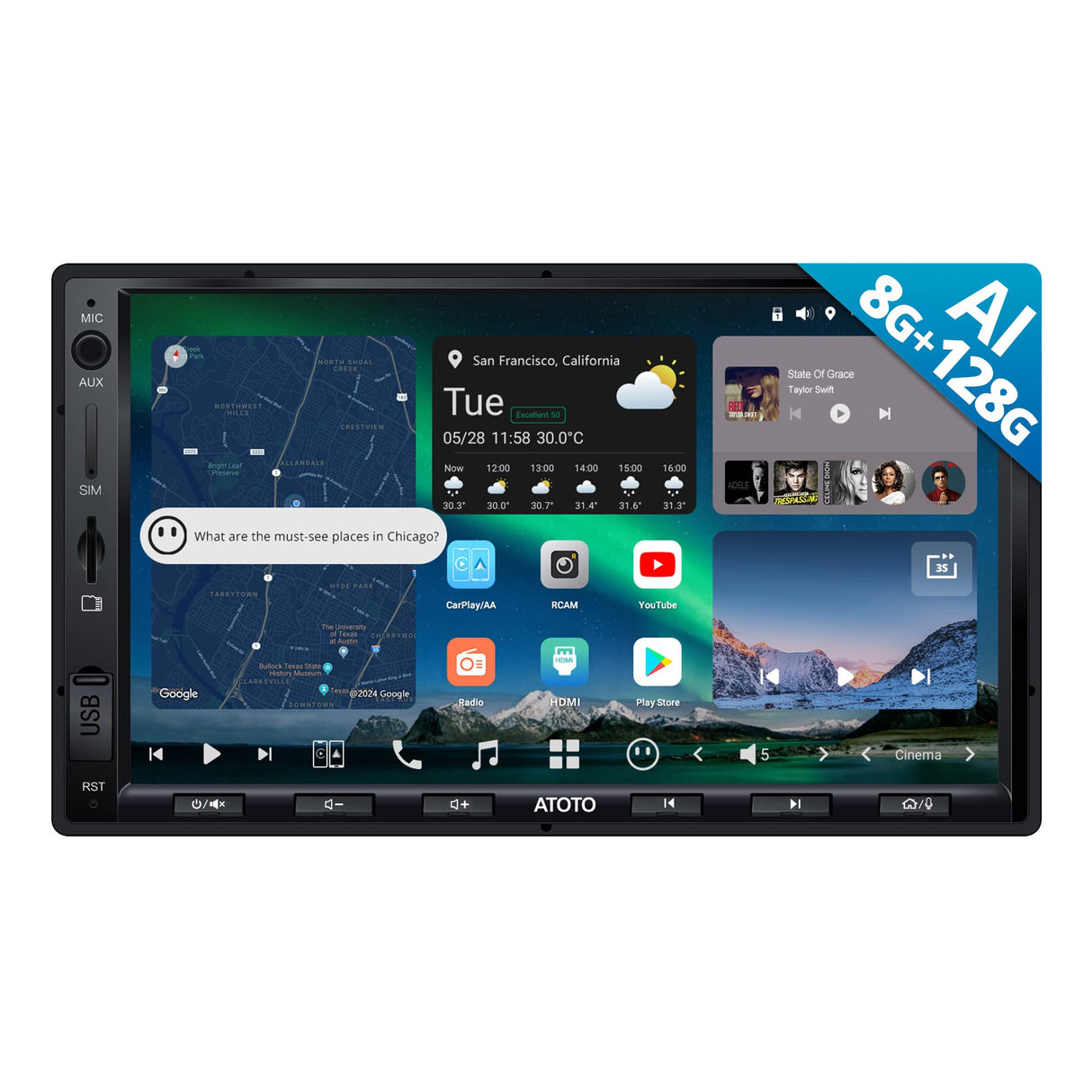 ATOTOZONE X10 7inch Android Double Din Car Stereo, 8G+128G, AI Assistant Head Unit, 4G LTE, Wireless Carplay & Android Auto,Dual Bluetooth, 7.1.2 CH Audio,HDMI IN, 36B-EQ, 2-Cam DVR Ready, X10G2A7E