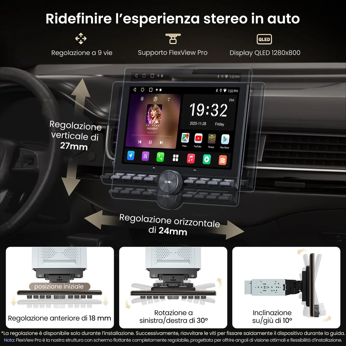 ATOTO A5LG110PT-S01 10.1" FlexView Floating Car Radio with Backup Camera, Wireless CarPlay & Android Auto, Adaptive 1 DIN & 2 DIN, ChatGPT AI, Wi-Fi/USB, EQ/DSP/RDS