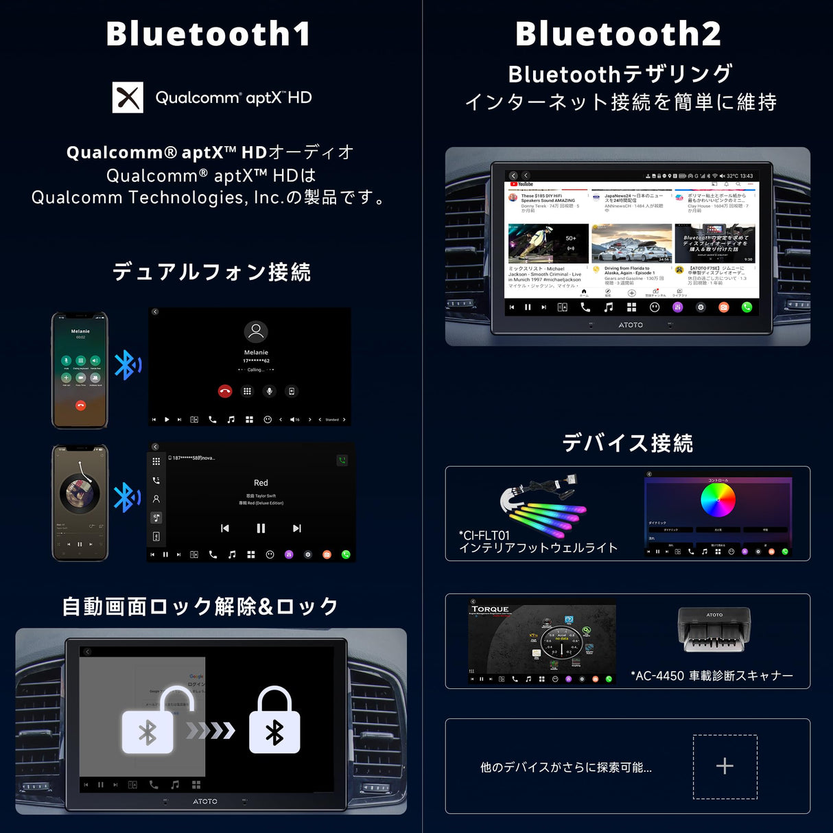 [9インチ QLED] ATOTOZONE X10G209E Androidカーナビ、ダブルDINカーステレオ、8+128G、ワイヤレスCarplay &amp; Android Auto、4G LTE、AIボイスアシスタント、GPSトラッキング、デュアルカメラ入力＆マイク、2 Bluetooth、LRV、SVC、36B- EQ，HDMI入力，スプリット・スクリーン