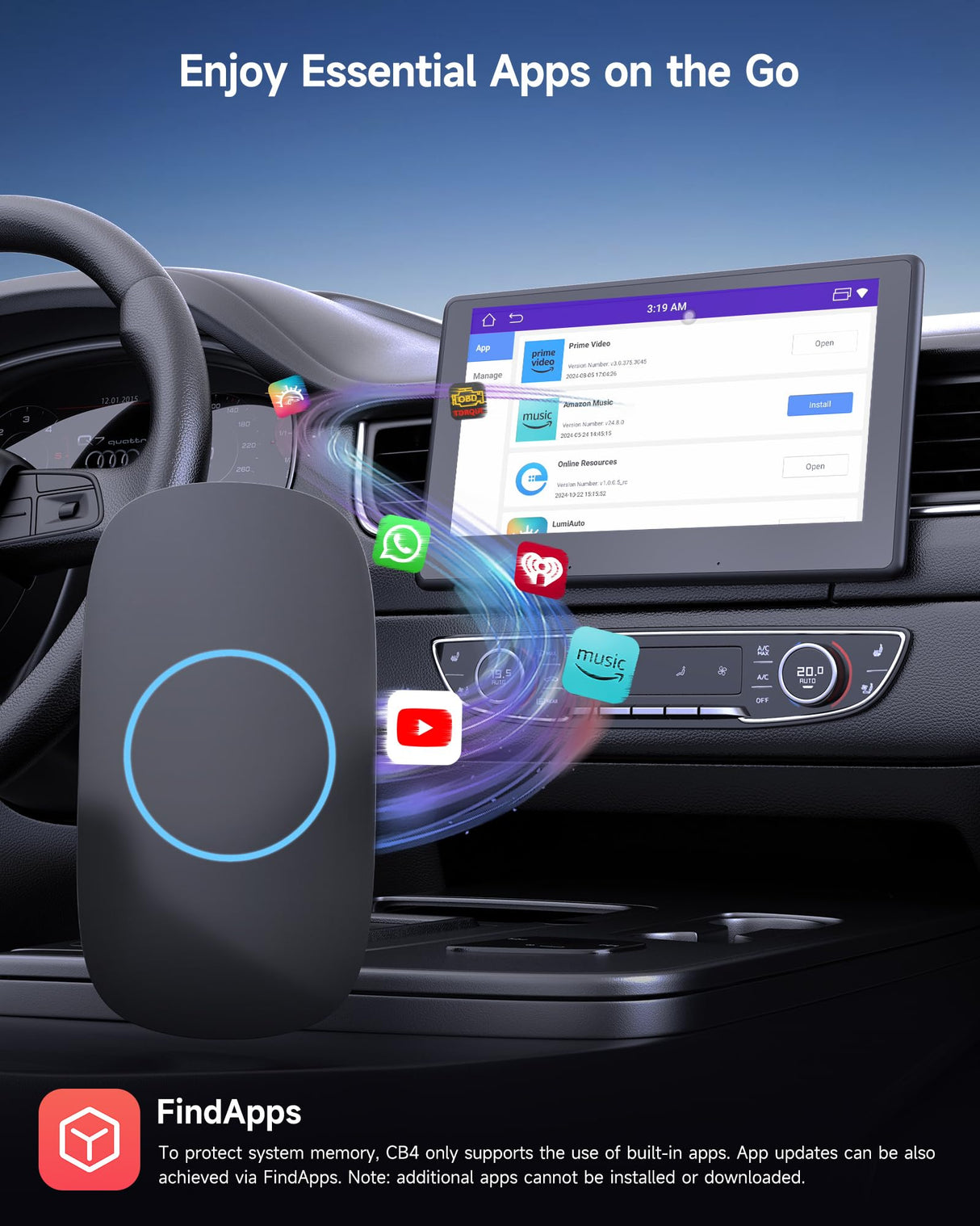 ATOTO CarWave CB4CT Android Auto Wireless Adapter, Wireless CarPlay & Android Auto Video Box with 8-Core, 8G+126G, 4G LTE, WiFi, Bluetooth, Supports Spotify & SXM
