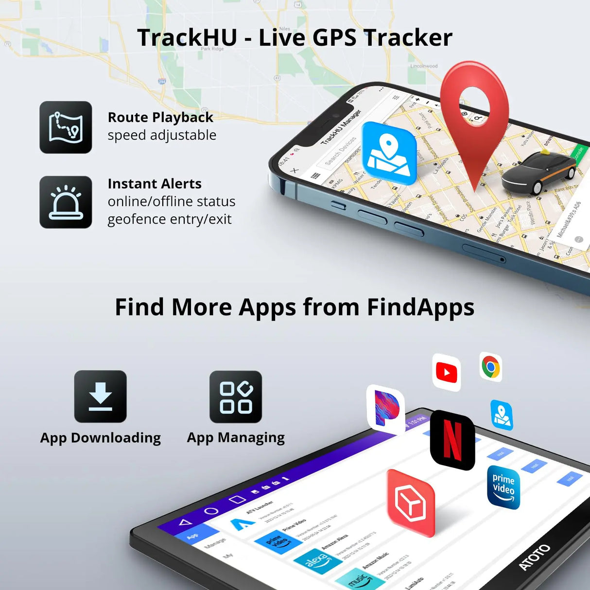 ATOTO 9" Portable Car Stereo with Bluetooth, Wi-Fi, Wireless CarPlay & Android Auto, MirrorLink, GPS Tracking, Multimedia Audio Player