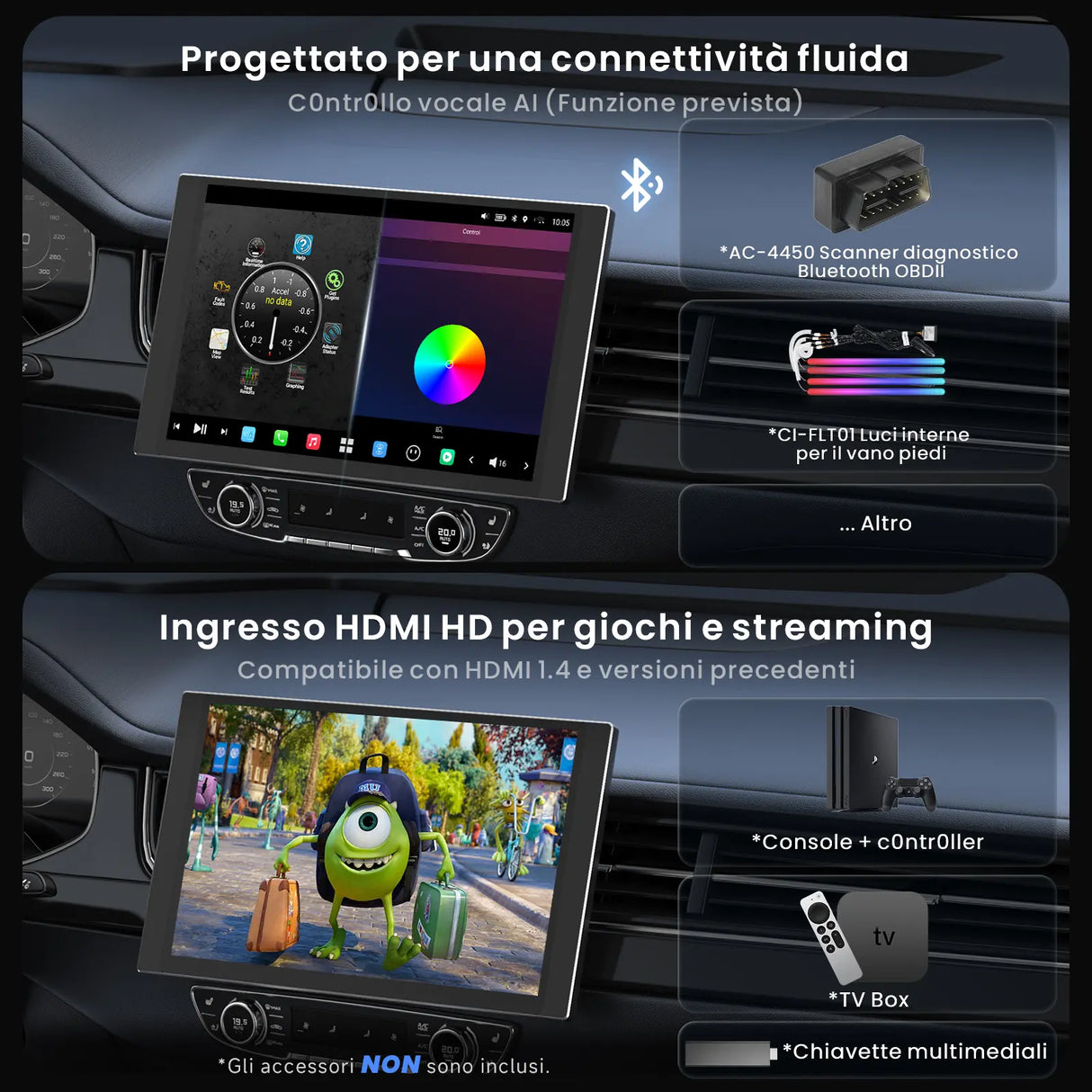ATOTO X10G141E – Autoradio Android 1 DIN con Display Touch da 14,1", Versione 4G, Qualcomm Snapdragon SD6125 Octa-Core, 8GB RAM + 128GB ROM