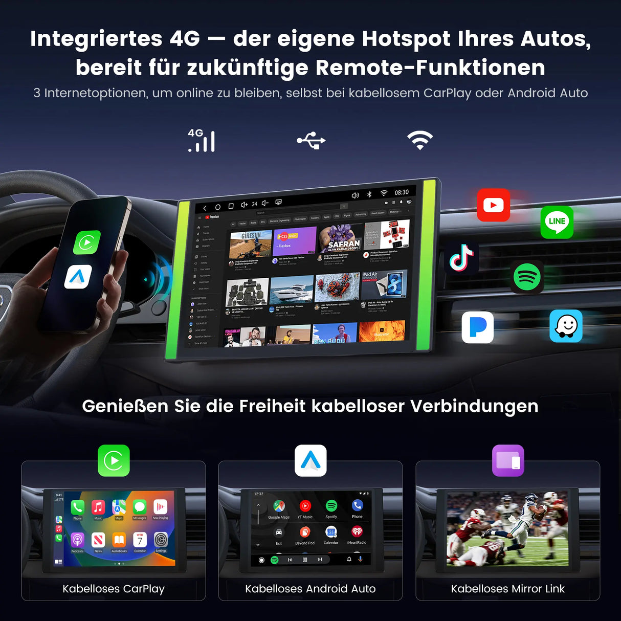 ATOTO A7G225PKL 12,5 Zoll Android Doppel-DIN Autoradio mit 4G LTE, 1920×1200 QLED-Touchscreen, 8-Core, kabelloses CarPlay & Android Auto, Hi-Fi DSP, 4V Pre-Out, HDMI-In/Out, S8 Gen4