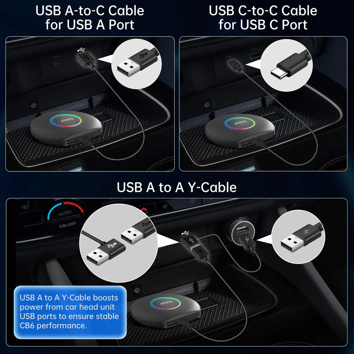 ATOTO CB6A-BK-S01 KI-Box für Wireless CarPlay mit Bluetooth-OBD2-Scanner, 2025, YouTube, Plug & Play, KI-Assistent, Dual-Bluetooth, GPS-Tracking, 4G LTE, 4 GB + 64 GB