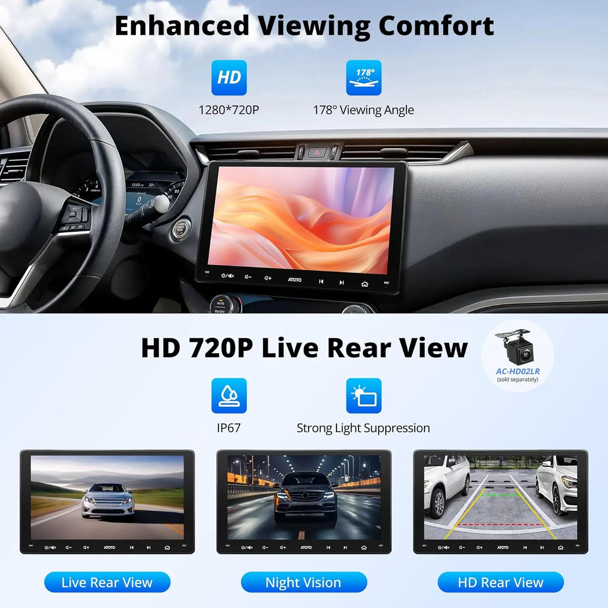 ATOTO A6G209PF 9" Double Din Car Stereo, Android, Wireless CarPlay & Android Auto, Mirror Link, GPS Tracking, In-Dash Navigation, Dual Bluetooth, HD LRV, 2G+32G