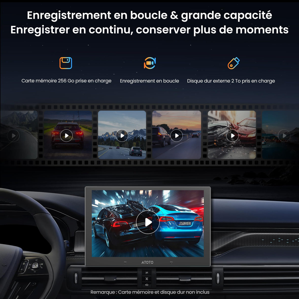ATOTO AC-HN9FR Caméra Dash Avant AHD 1080p, 30fps, Vision Nocturne Starlight, WDR, Grand-Angle 136°, G-Capteur, Mode Parking, Enregistrement en Boucle, Lecture Trace GPS, Série V10