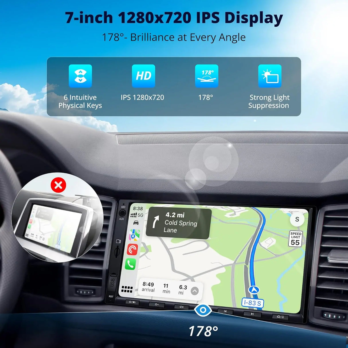 ATOTO A5LG2A7T-S12 7" Android Double Din Car Stereo with Dash & Backup Camera, Wireless CarPlay and Android Auto, WiFi/BT/USB Tethering, DSP, Bluetooth, FM/AM/TF, 2G+32G