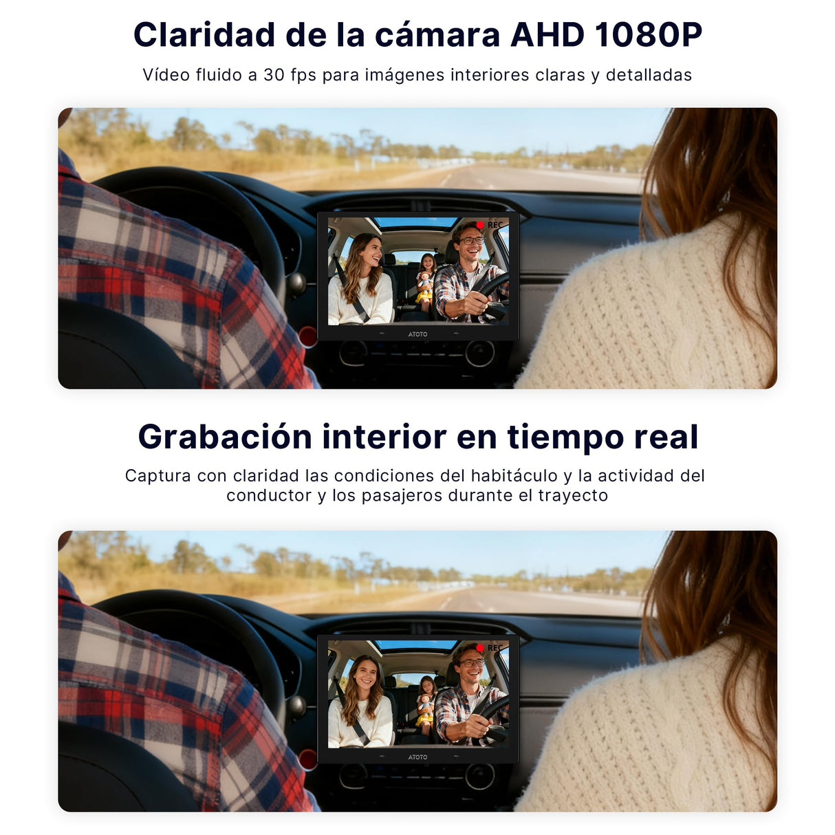 ATOTOEXCEL Cámara Interior, Orientada Atrás (Montada Delante) con AHD 1080p,30fps,Visión Noct. Starlight,Gran Angular 135°,Grabación en Bucle Modo Aparcamiento Solo Compatible con Serie V10,AC-HN9CBV1