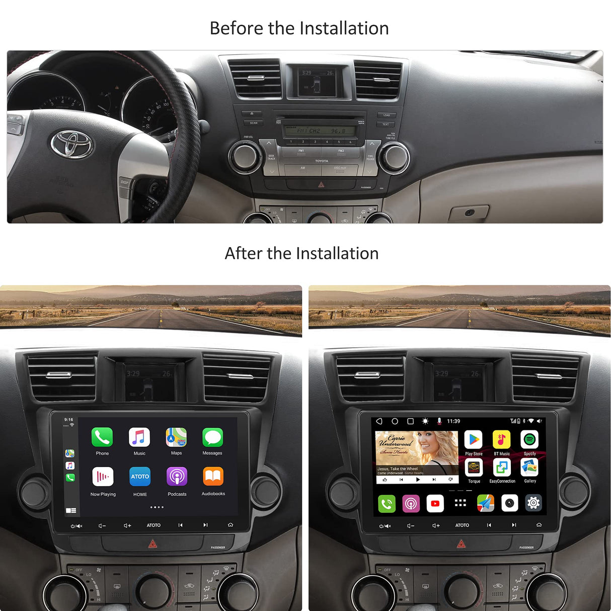 YOFUNG AC-TYHD02X-ST Installation Mounting Dash Kit for Toyota Highlander 2008–2013 (No Navigation), Only Compatible with ATOTO IAH09D-Style Car Stereo