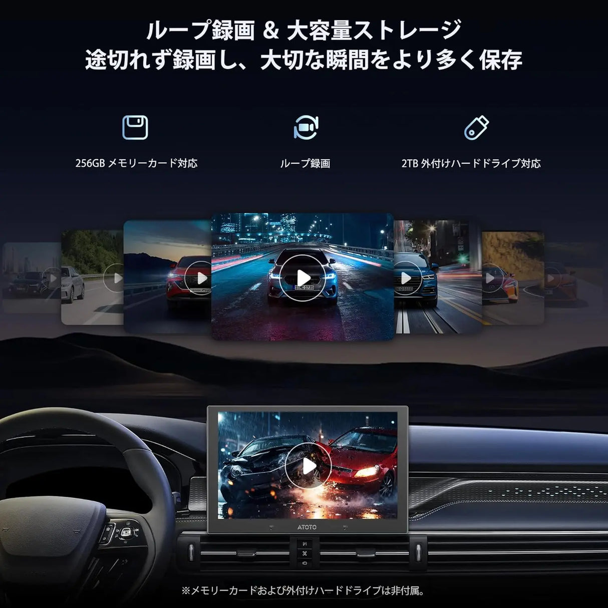 ATOTO AC-HN9RRV3 AHD 1080p バックカメラ｜30fps・134°広角・スターライト暗視・IP67防水・Gセンサー・駐車モード・ループ録画・V10シリーズ対応