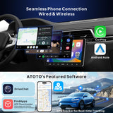 ATOTOEXCEL A6PF Android Double DIN Car Stereo, Wireless CarPlay&Android Auto, 8 Core 2G+32G Touchscreen Radio, WiFi/BT/USB Tethering, Dual BT, AI DriveChat, 36 band EQ, DSP, OBD2 Scanner, A6G209PF-S04