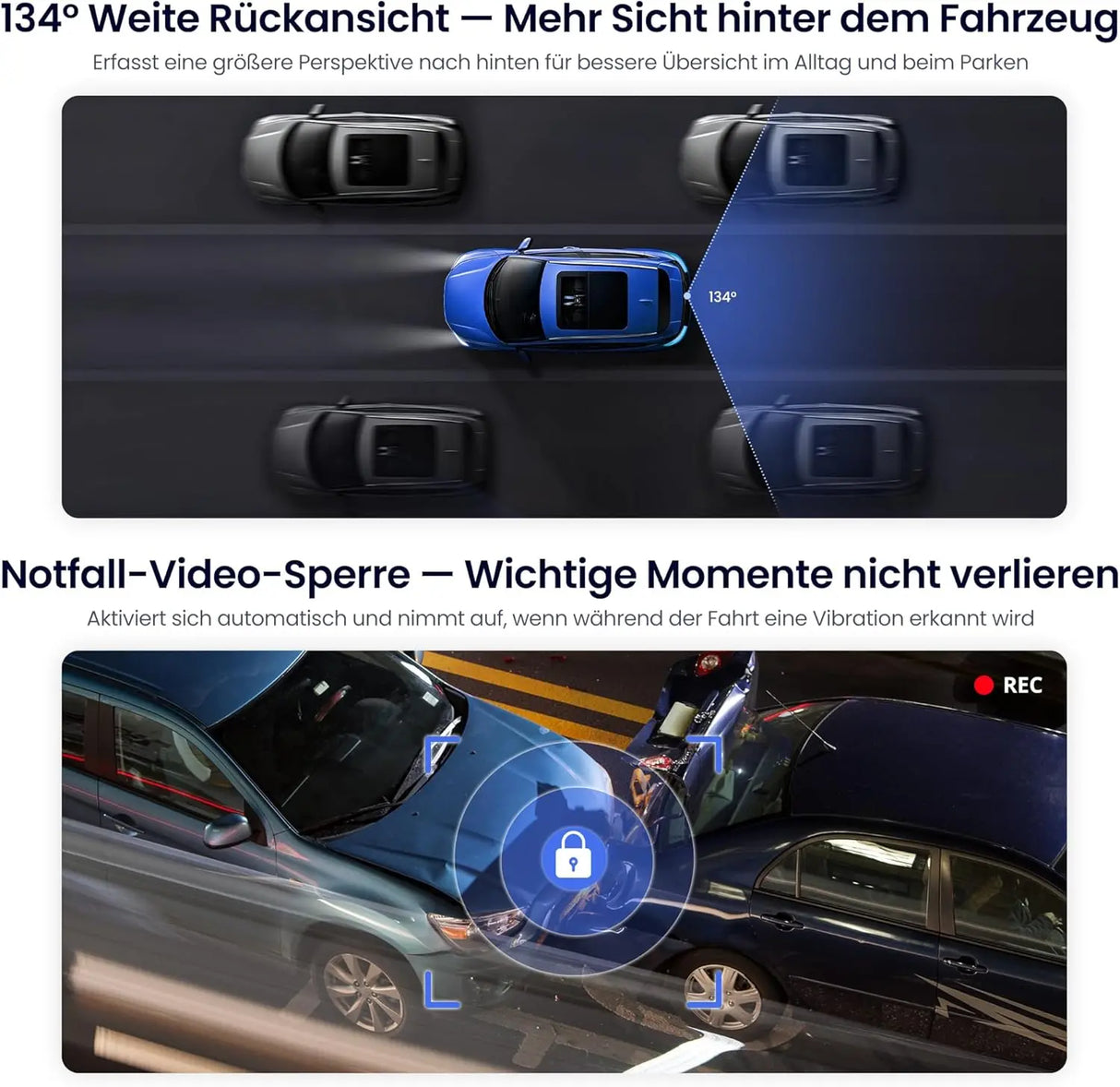 ATOTO AC-HN9RRV3 Rückfahrkamera AHD 1080p, 134° Weitwinkel, Starlight-Nachtsicht, IP67, G-Sensor, Parkmodus, Loopaufnahme, V10 Serie