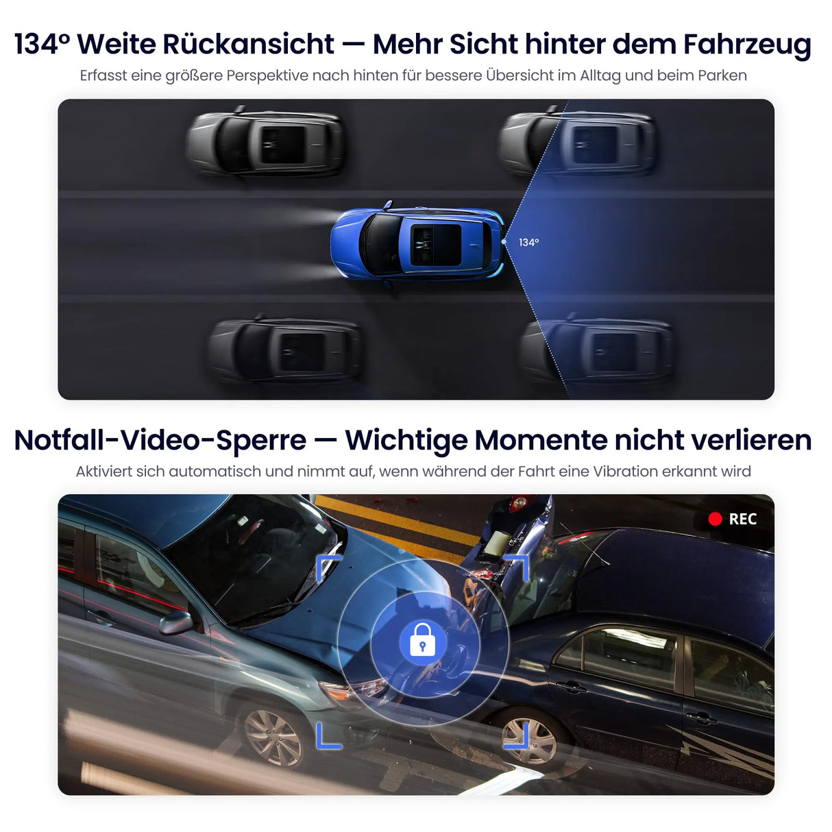 ATOTO AC-HN9RRV3 Rückfahrkamera AHD 1080p, 134° Weitwinkel, Starlight-Nachtsicht, IP67, G-Sensor, Parkmodus, Loopaufnahme, V10 Serie