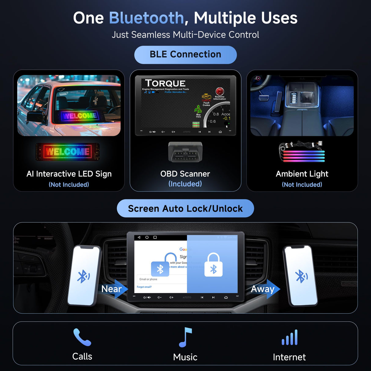 [9-Inch] ATOTOEXCEL Android Double Din Car Stereo Wireless CarPlay & Android Auto, OBD2 Scanner Car Radio with Wi-Fi/Bluetooth/USB, GPS Tracking, 24B EQ&DSP, Built-in AMP, HD LRV, Mirror Link