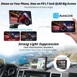 ATOTOEXCEL Tragbarer Carplay-Bildschirm für Android Auto mit 1080P- und SWC-Retromarcia-Telekamera, P5 Tragbares drahtloses Autoradio mit Carplay-Navigation, 7 Zoll QLED-Touchscreen, Mirrorlink