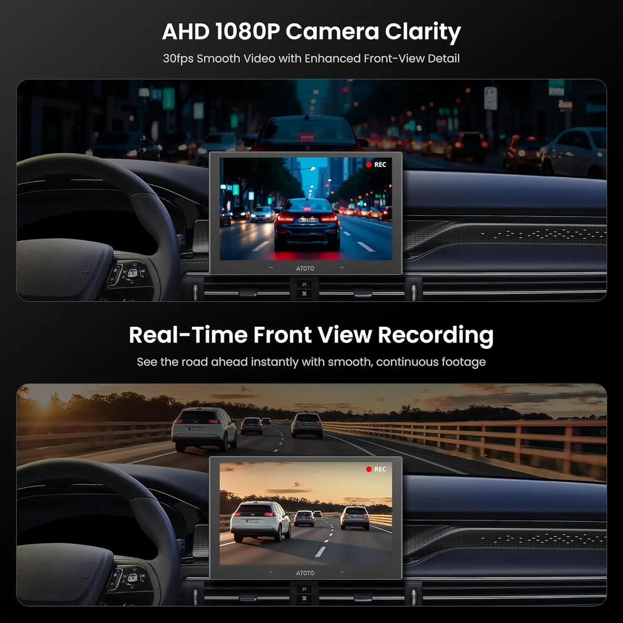 ATOTO AC-HN9FR Dashcam Anteriore AHD 1080p per Auto – Grandangolo 136°, Visione Notturna Starlight, WDR, G-Sensore, Modo Parcheggio, GPS – Compatibile solo con Serie V10