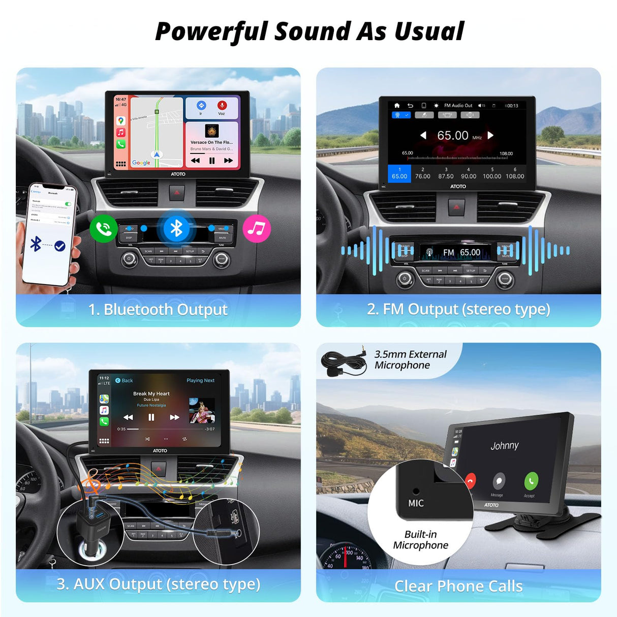 ATOTO P5 Tragbares Autoradio 7-Zoll QLED Blendfreies Touchscreen, Wireless CarPlay/Android Auto, Automatische Dimmung, PhoneLink, Bluetooth, AUX/FM-Ausgang, 4 Audioausgänge, GPS Navi, P507SD-S01 