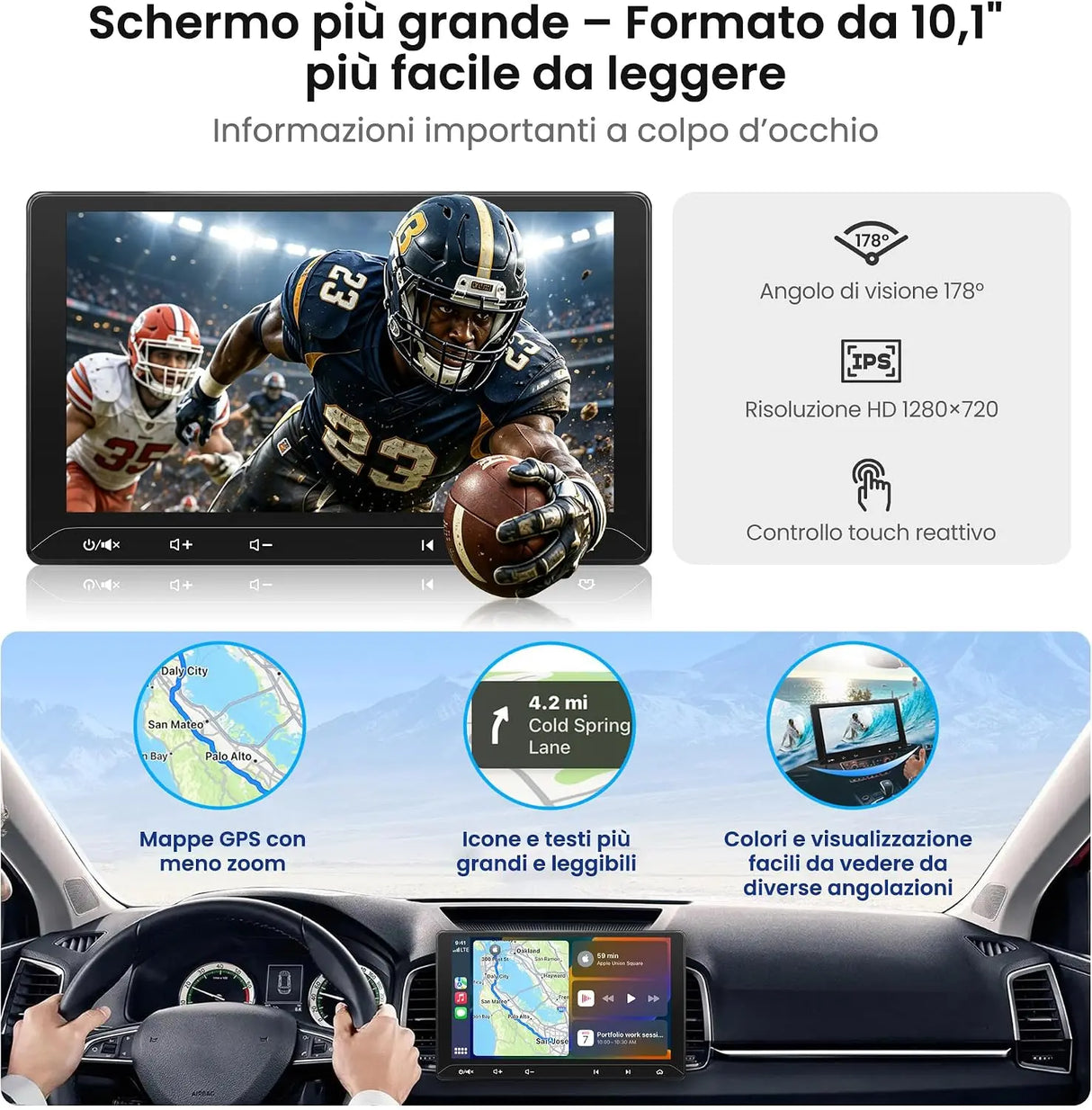 ATOTO F7G211WE Autoradio 2 DIN da 10,1", Apple CarPlay Wireless e Android Auto Wireless, Stereo Auto Touchscreen, Bluetooth, LRV, MirrorLink, Comandi al Volante, AUX, Radio FM/AM