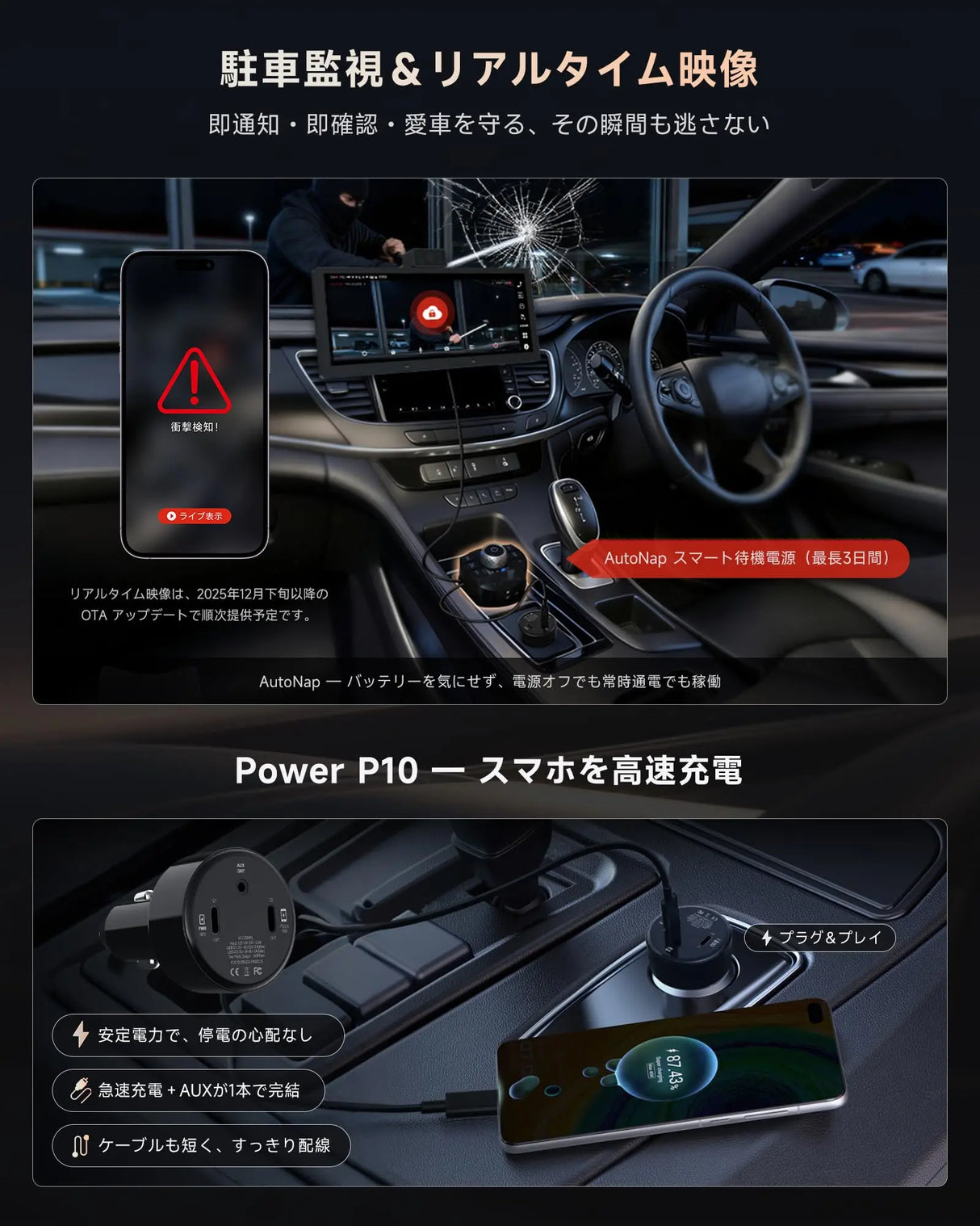 ATOTO P1025M2M 10.25イン QLED 大画面 ポータブルナビ  Androidナビ【8GB+128GB / 4G LTE 内蔵】ワイヤレス CarPlay Android Auto 1280*720 高画質 Bluetooth Wi-Fi 高速動作