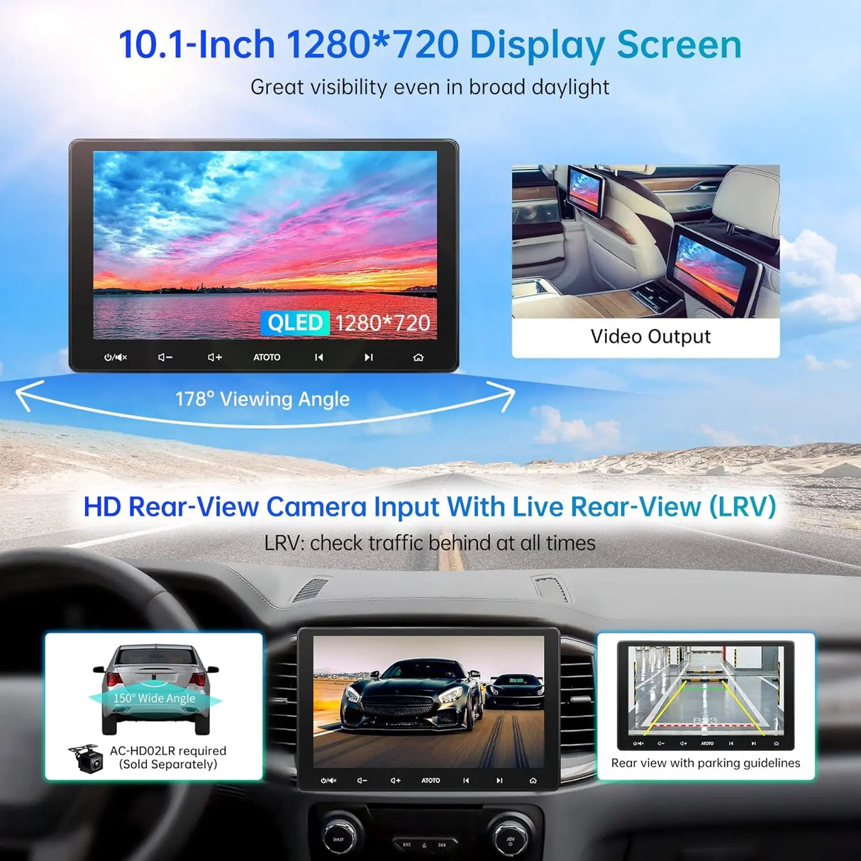 ATOTO F7G211XE 10.1 Inch Double Din Car Stereo with in-Dash Navigation, Wireless CarPlay & Android Auto, 1280×720 QLED Display, MirrorLink, Bluetooth, HD LRV, SXM Ready, Quick Charge, USB/SD (Up to 2TB)