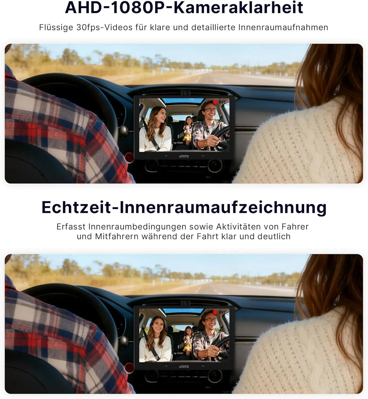 ATOTO AC-HN9CBV1 Innenraumkamera Rückwärts (Vorne Montiert), AHD 1080p 30fps, Starlight-Nachtsicht, 135° Weitwinkel, Loop-Aufnahme, Parkmodus, V10 Serie