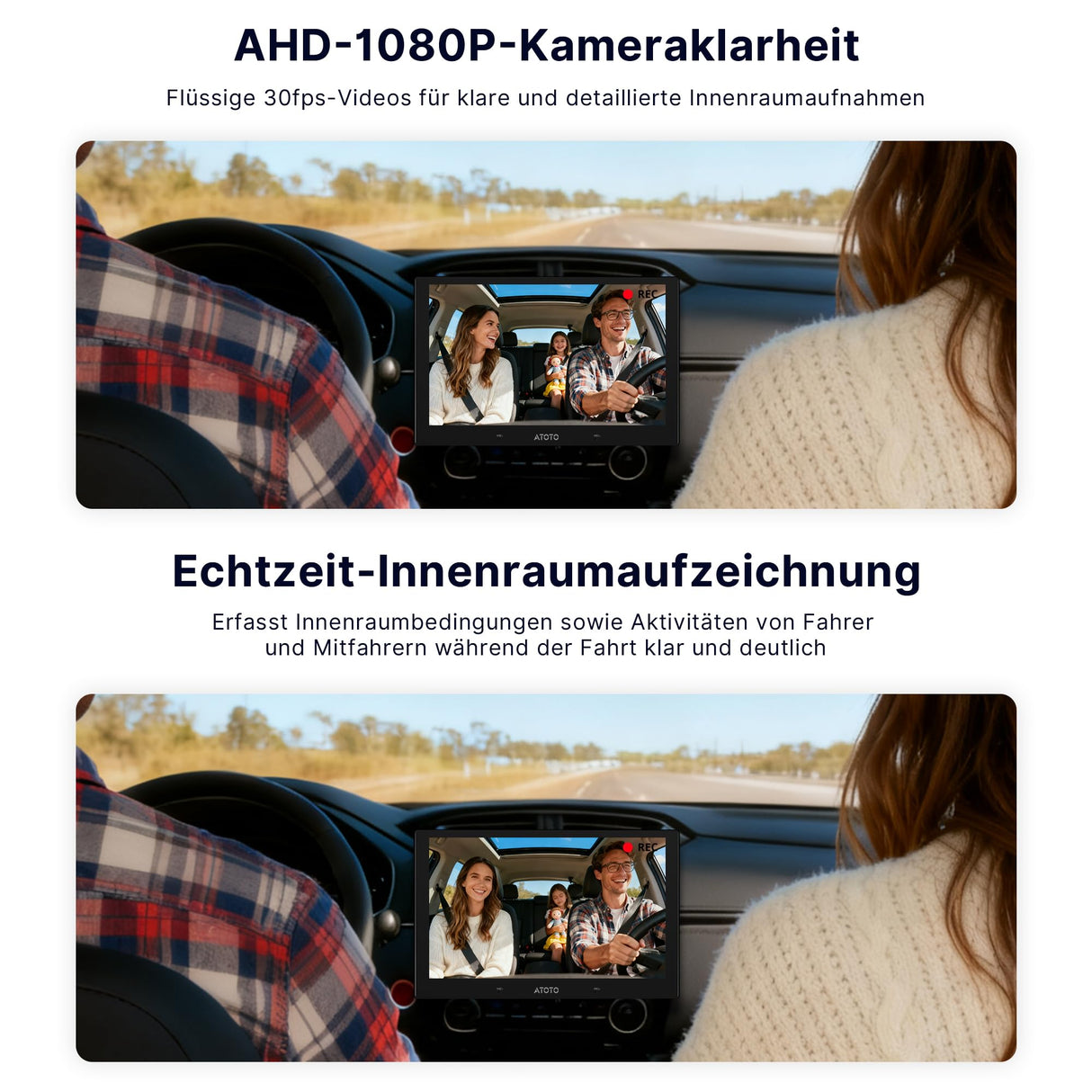 ATOTOEXCEL Innenraumkamera, Rückwärtsgerichtet (Vorne Montiert) mit AHD 1080p, 30fps, Starlight-Nachtsicht, 135° Weitwinkel, Loop-Aufnahme, Parkmodus, Nur Kompatibel mit V10 Serie, AC-HN9CBV1