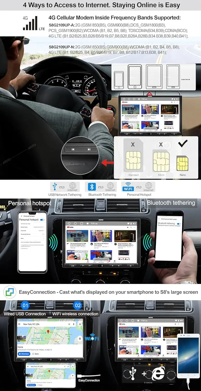 ATOTO S8G2109UP-N 10.1" QLED Car Stereo - Wireless CarPlay & Android Auto, 6GB RAM/128GB Storage, 4G LTE, Dual Bluetooth aptX HD, Virtual Surround View (VSV), Live Rear View (LRV), Gesture Control, In-Dash Multimedia Receiver