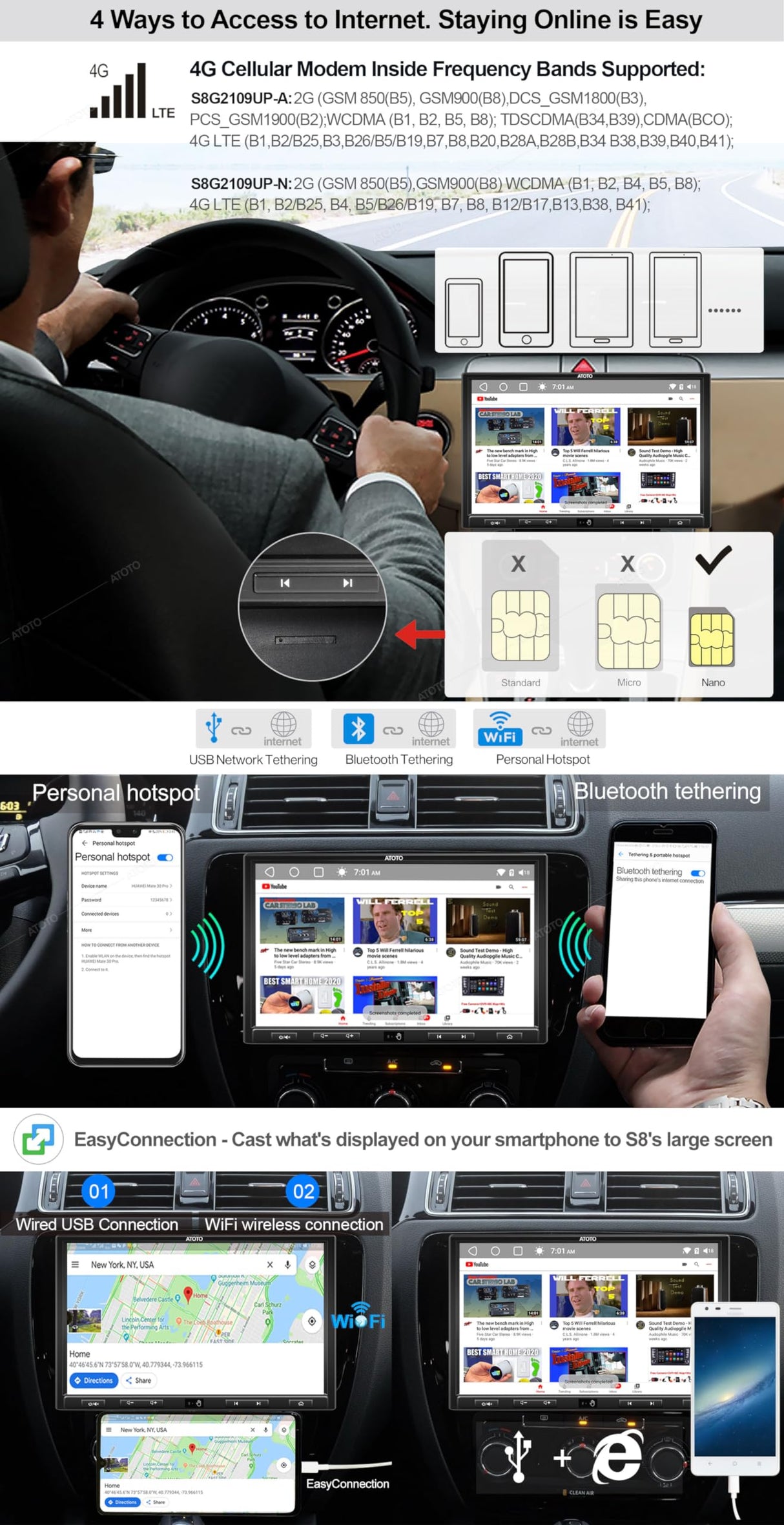 ATOTO S8G2109UP-N 10.1" QLED Car Stereo - Wireless CarPlay & Android Auto, 6GB RAM/128GB Storage, 4G LTE, Dual Bluetooth aptX HD, Virtual Surround View (VSV), Live Rear View (LRV), Gesture Control, In-Dash Multimedia Receiver