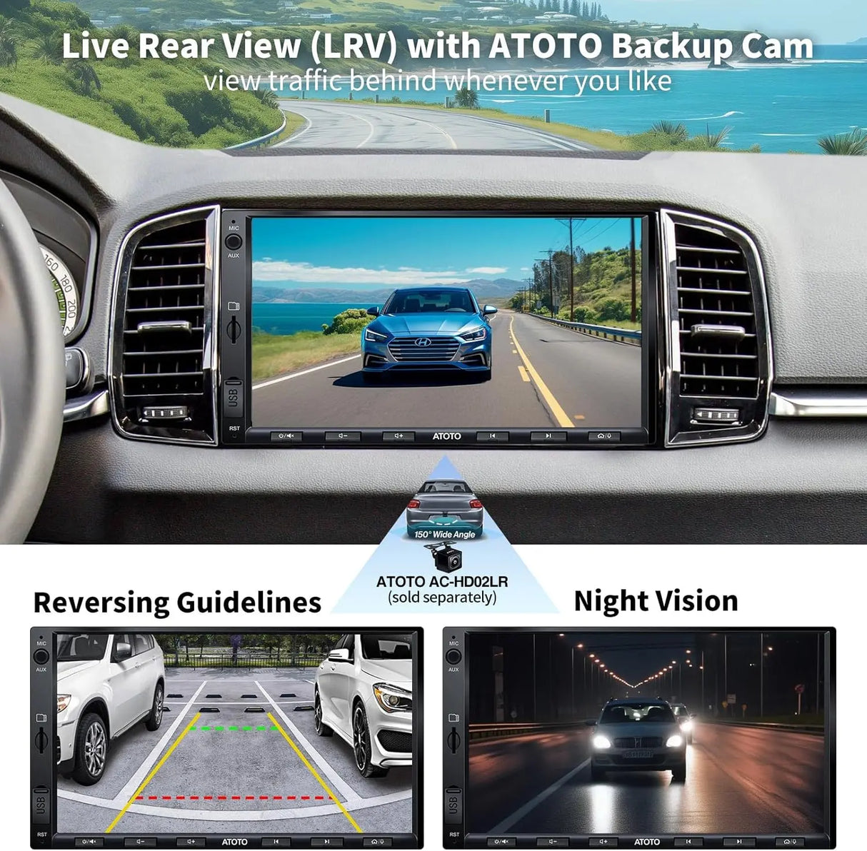 ATOTO F7WE 7inch Touchscreen Digital Media Receivers,Wireless Android Auto & CarPlay Connection,Double DIN Car Stereo, Bluetooth,HD Camera Input, Mirror Link, HD LRV, Support up to 512G SD, F7G2A7WE