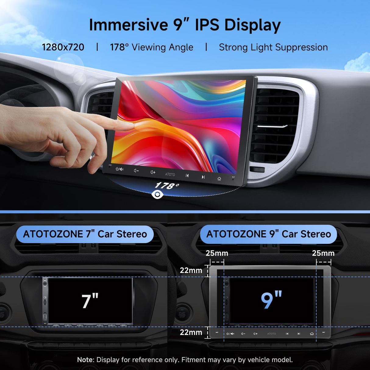 [9-Inch] ATOTOEXCEL Android Double Din Car Stereo Wireless CarPlay & Android Auto, OBD2 Scanner Car Radio with Wi-Fi/Bluetooth/USB, GPS Tracking, 24B EQ&DSP, Built-in AMP, HD LRV, Mirror Link