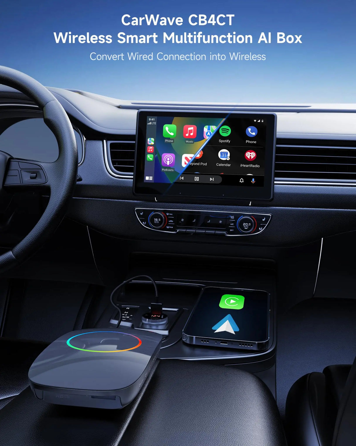 ATOTO CarWave CB4CT CarPlay AI Box, Wireless CarPlay/Android Auto