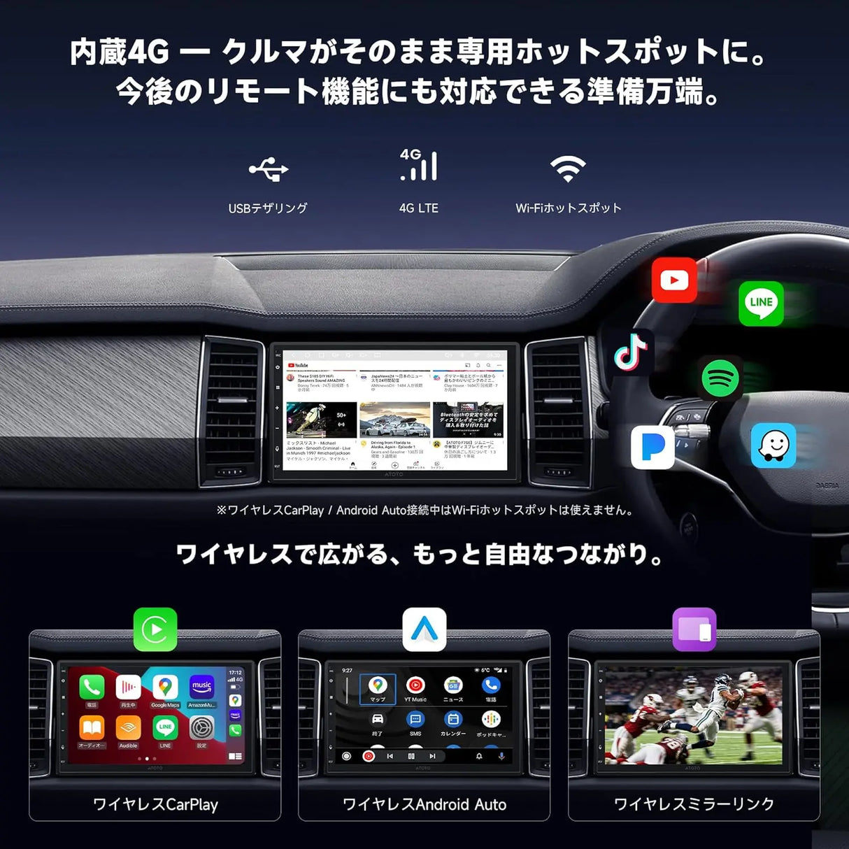 ATOTO A7 7インチ 2DIN Android ナビ ワイヤレスCarPlay & Android