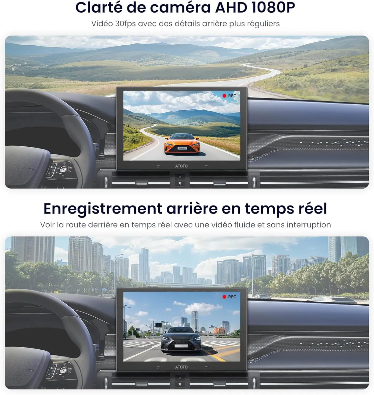 ATOTO AC-HN9RRV3 Caméra de Recul AHD 1080p, 134° Grand-Angle, Vision Nocturne Starlight, Boucle Vidéo, Mode Parking, IP67 Étanche, Capteur G, Série V10