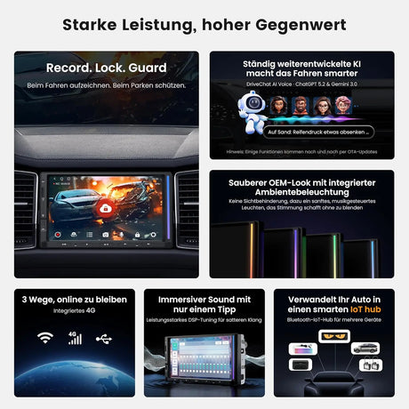 ATOTO S84G2D7PB 7 Zoll Doppel-DIN Android Autoradio mit Ambientebeleuchtung, KI-Fahrassistent DriveChat, Notfall-Unfallerkennung, Parkschutz, GPS-Ortung, Hi-Fi DSP 4V Pre-Out